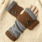 Autumn and winter heart-shaped contrasting color retro warm fashion finger gloves — image 15 of 42
