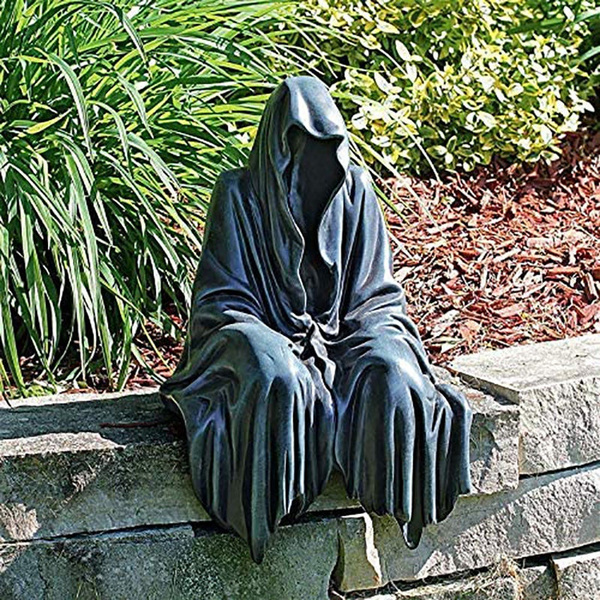 13cm/15cm New Reaping Solace The Reaper Sitting Statue Gothic Desktop Resin Black Sculptures For Home Decor Ornament — image 1 of 14