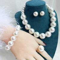 4Pcs/Set Elegant Vintage Pearl Necklace Set Korean Style Women Choker Bridal Wedding Jewelry with Earrings Ring Fashion Accessories — image 2 of 55