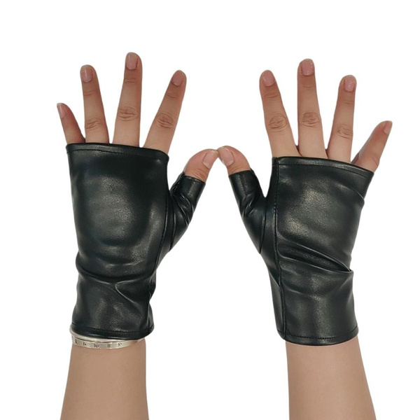 Punk Style Fingerless Gloves Windproof PU Nightclub Fashion Accessory — image 1 of 10