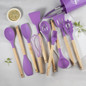 11-Piece Kitchen Utensil Set with Wooden Handles & Silicone Heads, Black & Khaki Storage Caddy — image 11 of 19