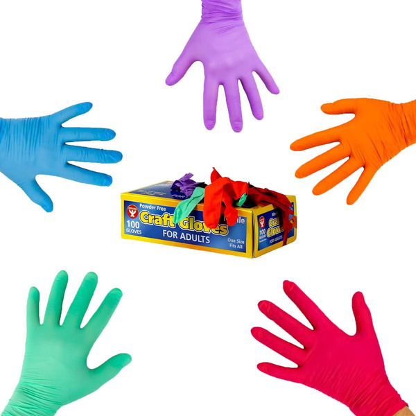 Colored Nitrile Gloves 100 Gloves Disposable (Latex-Free) For Cleaning, Baking, Gardening, Dishwashing, 5 Assorted Colors, Adult Size (1 Box Of 100 Gloves) — image 1 of 6