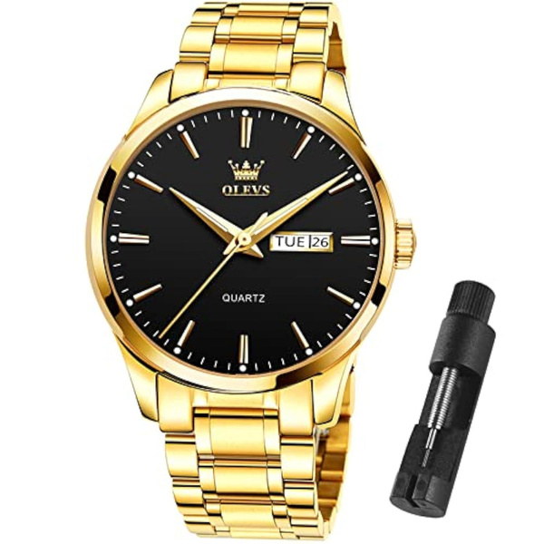 Mens Gold Watches Waterproof Stainless Steel Lightweight Watch With Date Classic Luxury Dress Watch For Men Gold White Blue Green Dial — image 1 of 8