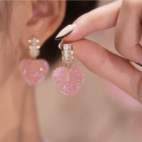 Arrival Trendy Lovely Pink Heart Dangle Earrings For Women Fashion Cute Sweet Crystal Jewelry Girl Gifts 4Color — image 2 of 11