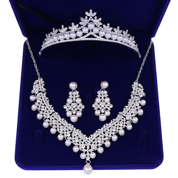 Bridal Wedding Jewelry Set for Rhinestone Choker Earrings Crystal Tiara for Wome — image 1 of 12