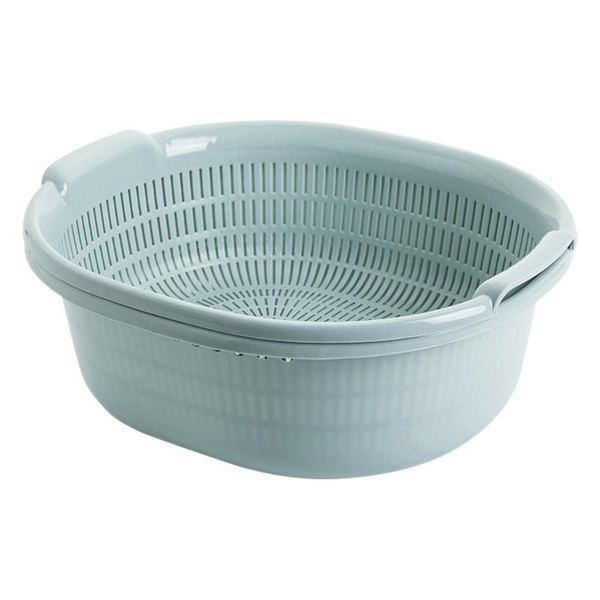 Double-Layer Kitchen Colander Basket with Drain Holes – Plastic Fruit & Vegetable Washing Bowl — image 1 of 8