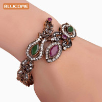 Blucome Latest Vintage Women Party Bangles Red Acrylic Resin Lily Flower Bracelets Full Crystals Turkish Bijuterias Hand Jewelry — image 2 of 14