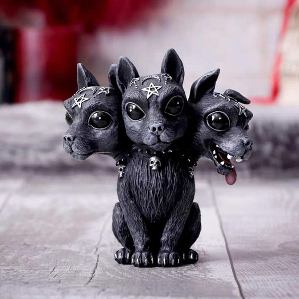 Cute Animal 3 Heads Dog Statue Decorative Figurines Resin Crafts Halloween Ornament Desk Decoration Home Decor Accessories — image 1 of 7
