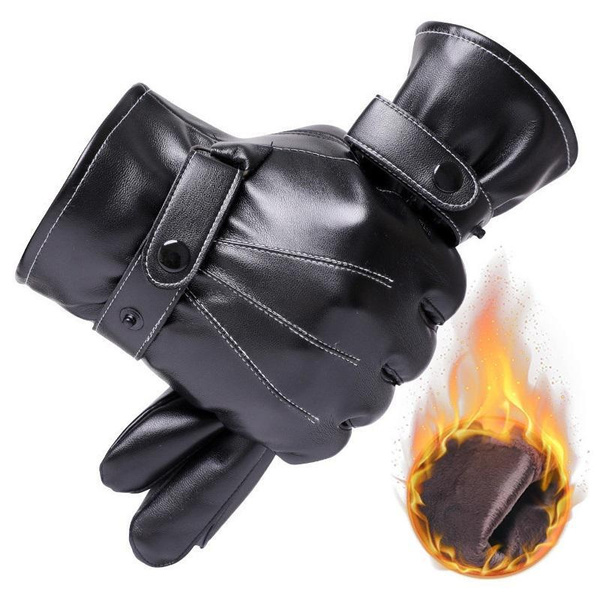 Mens Luxurious PU Leather winter Driving Warm Gloves Cashmere Gifts — image 1 of 24