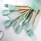 11-Piece Kitchen Utensil Set with Wooden Handles & Silicone Heads, Black & Khaki Storage Caddy — image 9 of 19