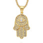 Hip Hop Full AAA CZ Turkish Evil Eye Hamsa Hand of Fatima Pendant Necklace Gold Plated 316L Stainless Steel Iced Out Chains For Women Men Jewelry — image 10 of 14