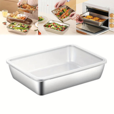 6/12/18PCS Stainless Steel Baking Pan with Clear Lid, Rectangular Metal Bakeware Tray for Oven Roasting, Bread, Cakes, Meal Prep, Reusable Food Storage Container, Dishwasher Safe Baking Tray for Kitchen Cooking — image 3 of 18