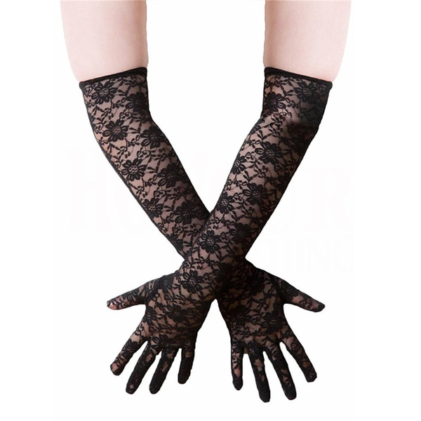 Flower Long Gloves Lace Gloves Prom Gloves Bridal Gloves for Wedding Gloves — image 1 of 13