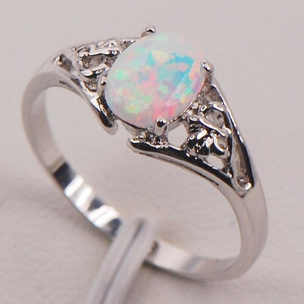 White Fire Opal 925 Sterling Silver Fashion Jewelry Ring Size 5 6 7 8 9 10 11 — image 1 of 4