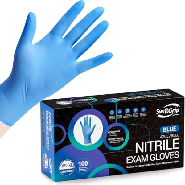 Disposable Nitrile Exam Gloves, Blue, Nitrile Gloves Disposable Latex Free, Medical Gloves, Cleaning Gloves, Food-Safe Rubber Gloves, Powder Free, Non-Sterile, 100-Ct Box (Large) — image 1 of 8