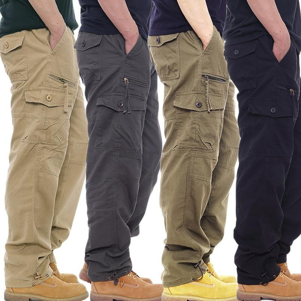 New Mens Cargo Combat Work Trousers Pockets Cotton Loose Machine Washable Pants — image 1 of 15