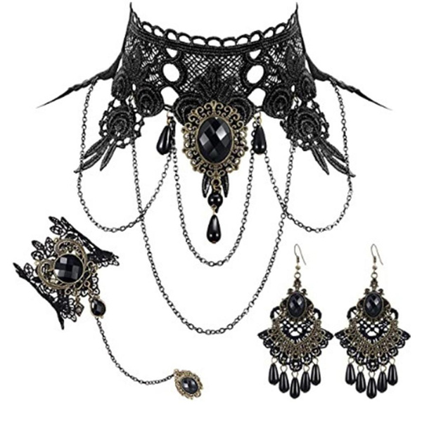 Halloween Jewelry Set Gothic Bracelet Choker Necklace Earrings for Party Cosplay — image 1 of 12