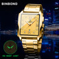 Men's Fashion Binbond Gold Men's Watches Luxury Original Stainless Steel Waterproof Square Male Wristwatches Clock Relogio Masculino 2023 Uhren Herren Gold Watch for Men — image 4 of 22