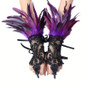 1 pair, Bohemian Gothic faux feather gloves, monochrome lace sequined lace-up hook gloves, Halloween party dress-up wristbands — image 7 of 16