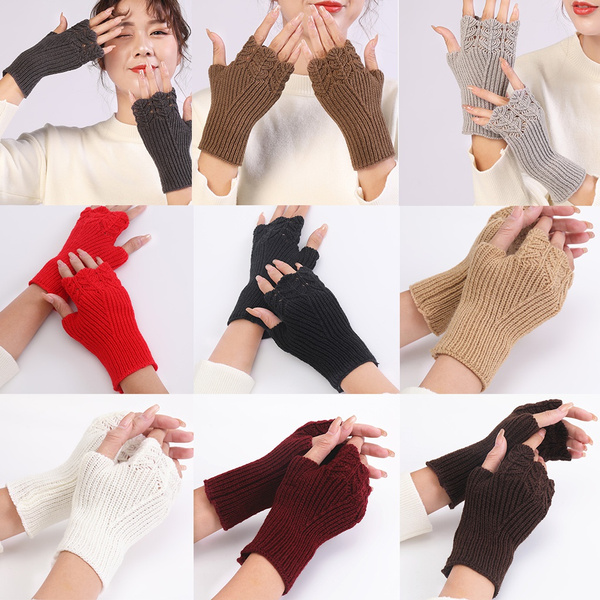Winter Warm Gloves Fingerless Wrist Length Warm Gloves Hand Arm Warmer Half Finger Gloves Stretchy Knitted Gloves ZOU — image 1 of 22