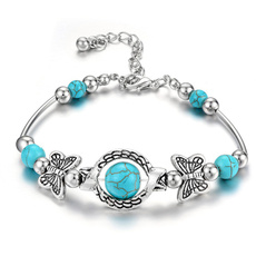 Women Fashion   Turquoise Beads Charm Bracelet Jewelry Vintage Butterfly Chain Beads Bracelet & Bangle Wedding Gift — image 3 of 10