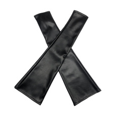Black Long Fingerless Gloves PU Leathers Punk Gloves Thimb Hole Mittens — image 3 of 12