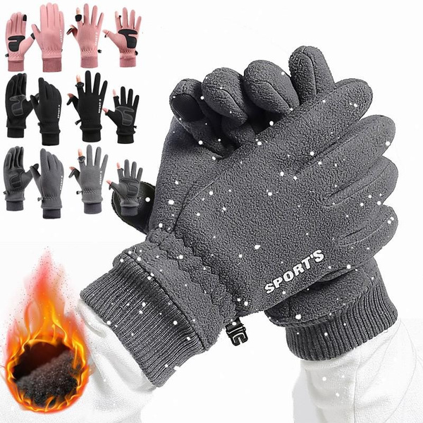 Winter Gloves, Unisex Plush Thick Warm Gloves Full Finger/Flip Finger Cold Touch Screen Gloves, Elastic Cuff Winter Windproof Gloves Suitable For Outdoor Cycling And Skiing — image 1 of 30