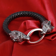 Men Stainless Steel Leather Bracelets Men Jewelry Male Wolf Head Charms Bracelets Bangles Wristband Bracelet — image 3 of 8