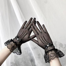 Women Summer Uv-proof Driving Gloves Mesh Fishnet Gloves Lace Mittens Full Finger Girls Lace Fashion Gloves — image 3 of 22
