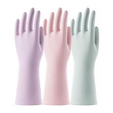 3 Pairs Colorful Household Gloves With Cotton Liner & Non-Slip Grip, Water Resistant Reusable Dish Washing Rubber Gloves For Kitchen & Bathroom Cleaning, Medium — image 3 of 8