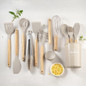 11-Piece Kitchen Utensil Set with Wooden Handles & Silicone Heads, Black & Khaki Storage Caddy — image 17 of 19