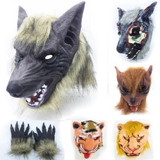 Halloween Gloves Animal Gloves Silicone Mask Lion Tiger Wolf Head Mask Wolf Gloves — image 3 of 20
