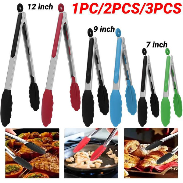 1pc/2pcs/3pcs Stainless Steel Kitchen Tongs 7 Inch /9 Inch/12 Inch Silicone Cooking Tongs with Silicone Tips Salad Bread Food Clip for Cooking Grilling Barbecue Kitchen Tools — image 1 of 21