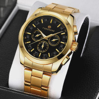 Automatic Mechanical Watch for Men - Gold Black Stainless Steel Case with 3 Subdials, Date, Chronograph Sports Business Watch — image 2 of 16
