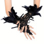 1 pair, Bohemian Gothic faux feather gloves, monochrome lace sequined lace-up hook gloves, Halloween party dress-up wristbands — image 4 of 16