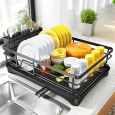 1pc Dish Rack, Single Layer Dish Drying Rack, Large Capacity Dish Rack With Drainboard, Rustproof Dish Drainer With Utensil Holder, For Sink, For Kitchen Countertop, Kitchen Organizers And Storage, Kitchen Accessories — image 3 of 20