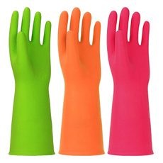 3 Pairs Rubber Cleaning Gloves Latex Free Dishwashing Gloves - 13" Reusable Nitrile Gloves Large, Green+Orange+Red — image 3 of 9