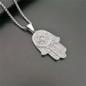 Hip Hop Full AAA CZ Turkish Evil Eye Hamsa Hand of Fatima Pendant Necklace Gold Plated 316L Stainless Steel Iced Out Chains For Women Men Jewelry — image 5 of 14