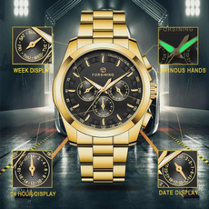 Automatic Mechanical Watch for Men - Gold Black Stainless Steel Case with 3 Subdials, Date, Chronograph Sports Business Watch — image 3 of 16