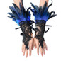 1 pair, Bohemian Gothic faux feather gloves, monochrome lace sequined lace-up hook gloves, Halloween party dress-up wristbands — image 9 of 16
