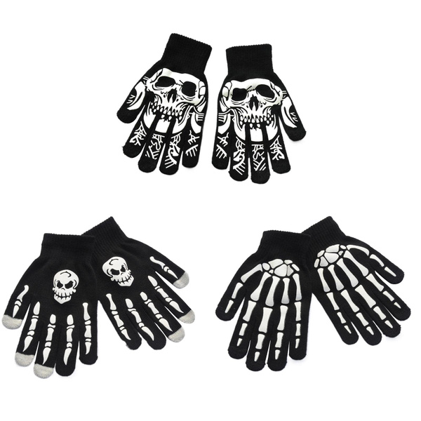 Gothic Knitted Gloves Warm Black Gloves Halloween Luminous Skull Gloves Skeleton Gloves for Halloween Supplies BAR — image 1 of 8