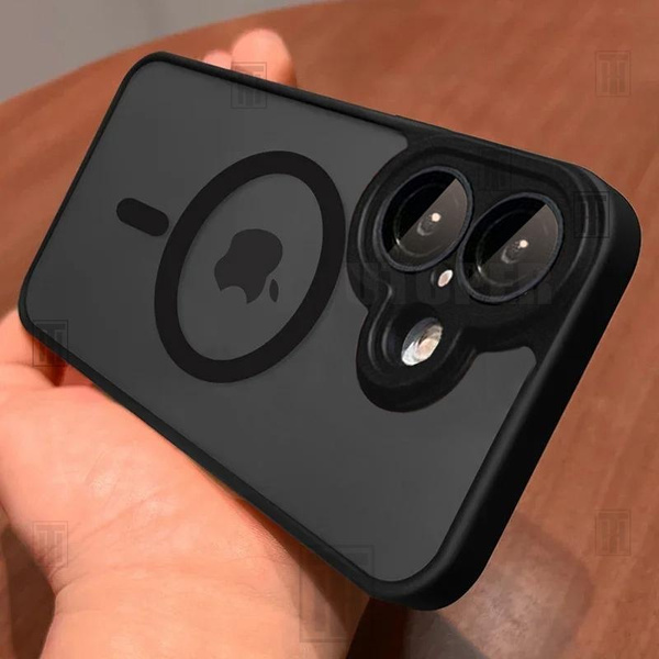 New Black Frosting Translucent Antiskid Case for iPhone 16 15 14 13 12 11 Pro Max Plus Lens Protect Magsafe Magnetic Matte Cover — image 1 of 14