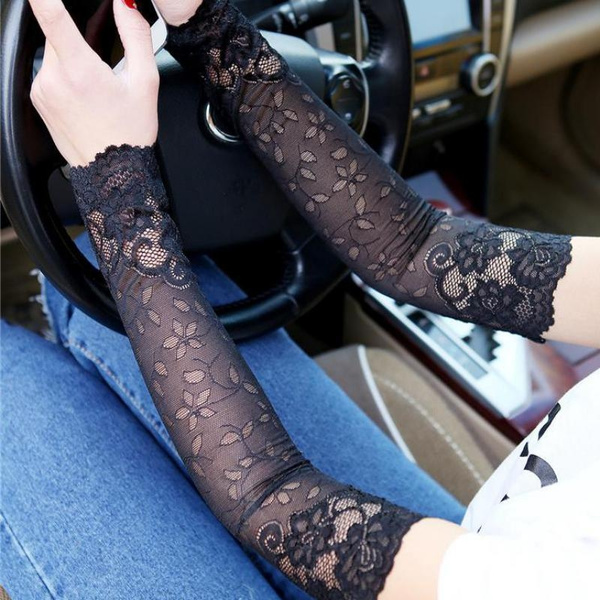 Lace Gloves Sunscreen Long Lace Fingerless Mittens Covered Scar Elastic Sleeve Ladies Driving Gloves — image 1 of 14