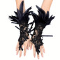 1 pair, Bohemian Gothic faux feather gloves, monochrome lace sequined lace-up hook gloves, Halloween party dress-up wristbands — image 16 of 16