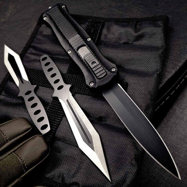 Tactical Automatic Assisted OTF Knife , Hidden Blade Assassin's Creed Knife, with TWO Ninja Throwing Knives SET — image 1 of 13