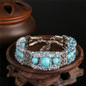 Vintage Tibetan Silver Feather Turquoise Beads Bracelet Bangle Crystal Diamond Turquoise Bangle Women Jewelry Gift — image 10 of 15