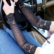 Lace Gloves Sunscreen Long Lace Fingerless Mittens Covered Scar Elastic Sleeve Ladies Driving Gloves — image 3 of 14