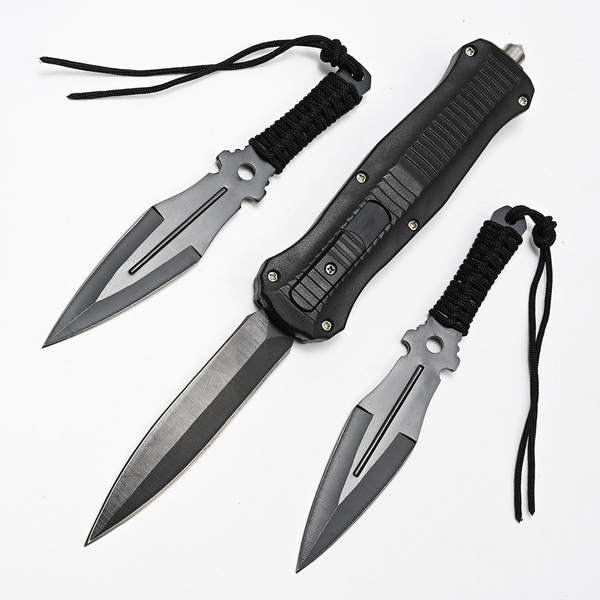 OTF Knives Set , Out The Front Automatic Knives , with Two Combat Ninja Throwing Knives Set — image 1 of 17