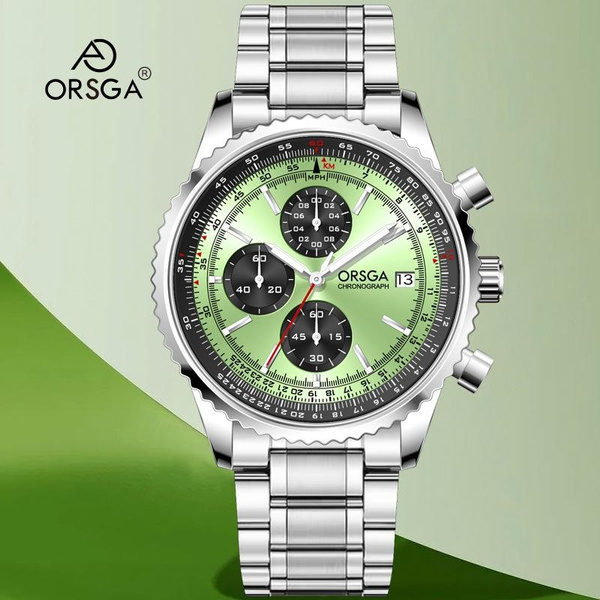 Men's Chronograph Watch, 43.5MM Large Dial Pilot Watch with Slide Rule Bezel, Stainless Steel Band Quartz Wristwatch, Date Display, Daily Water Resistant, Luxury Business Sport Watch for Men — image 1 of 36