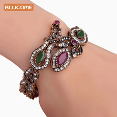 Blucome Latest Vintage Women Party Bangles Red Acrylic Resin Lily Flower Bracelets Full Crystals Turkish Bijuterias Hand Jewelry — image 3 of 14